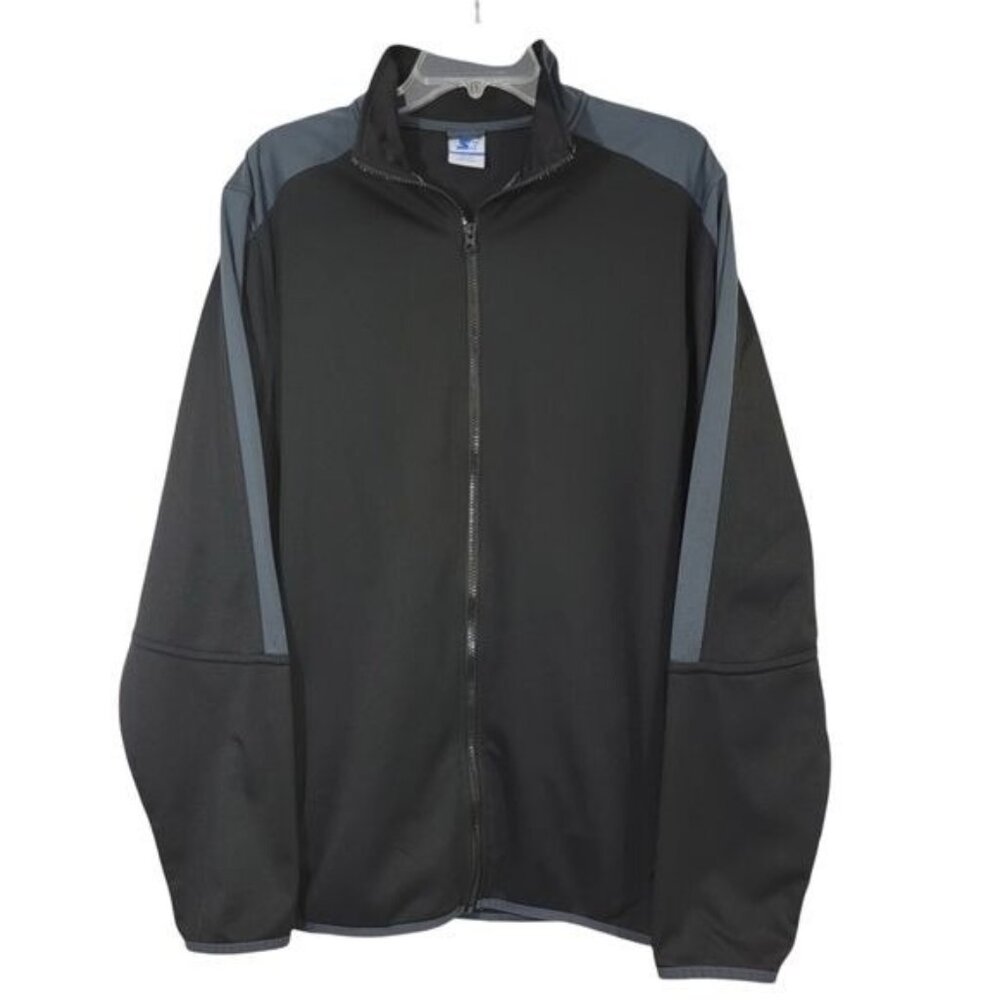 Starter Windbreaker Jacket Track Warmup Running Black and Gray Mens Large